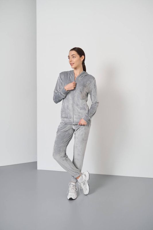 Велюровий костюм на замку з капюшоном 116-23 сірий