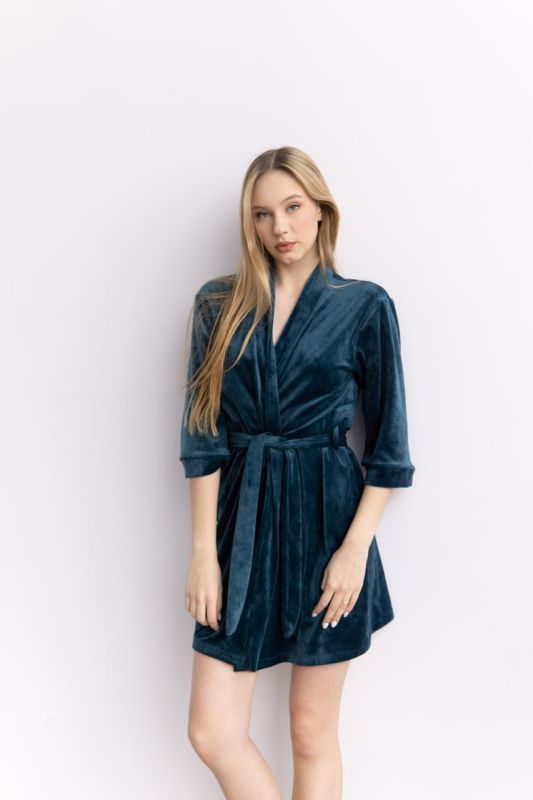 Велюровий халат жіночий з поясом 008-21 смарагд