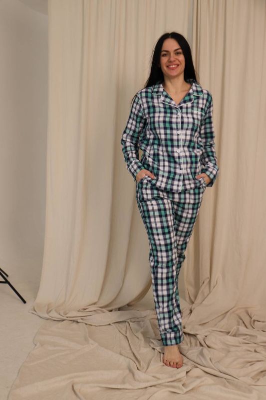 Піжама жіноча (сорочка і штани) котон у клітчастий принт  030-08-11