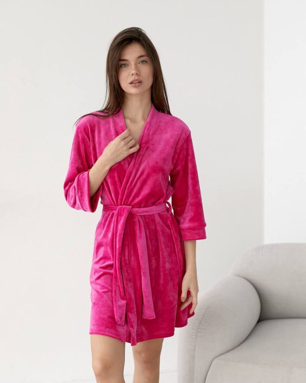 Велюровий халат жіночий з поясом 008-21 малина