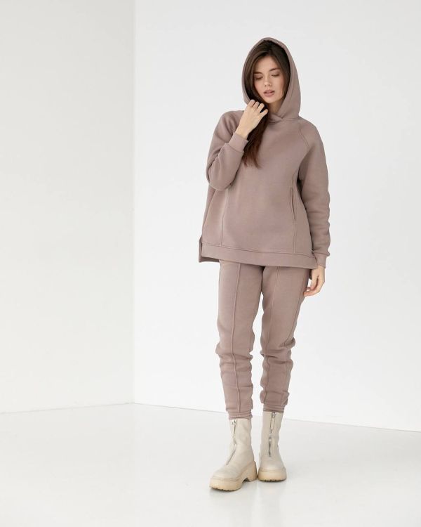 Спортивний костюм на флісі з подовженим худі 101-22 беж
