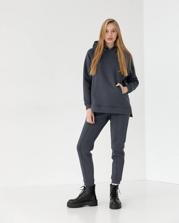 Спортивний костюм на флісі з подовженим худі 101-22 графіт