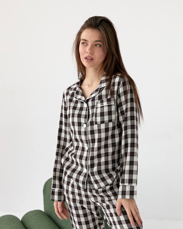 Піжама жіноча (сорочка і штани) котон в клітинку 030-49-11