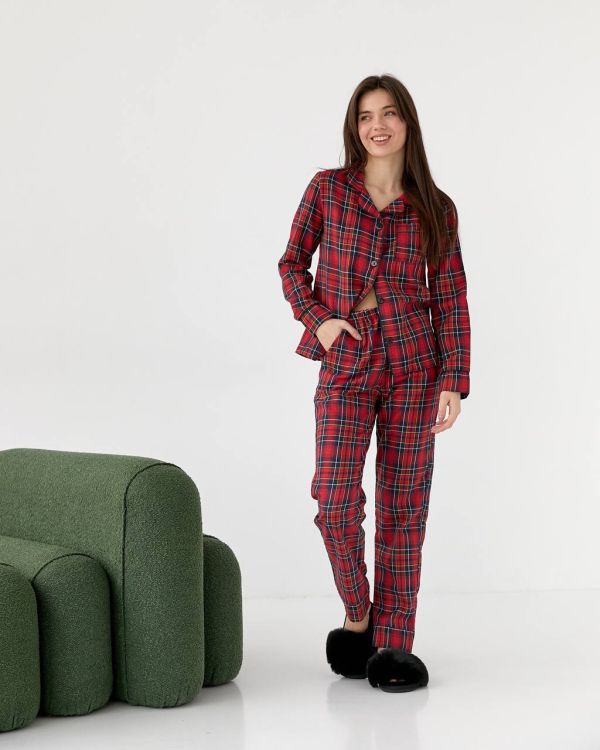 Піжама жіноча в клітинку (сорочка і штани) котон 030-50-11