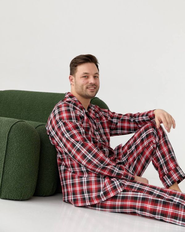 Чоловіча котонова піжама у клітинку 037-21 червона