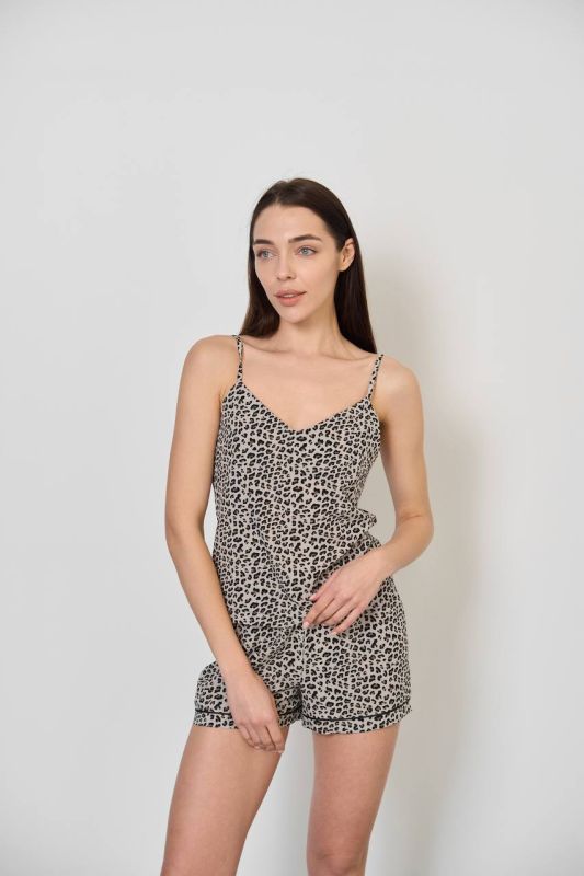 Піжама софт жіноча з шортами 069-21 коричневий леопард