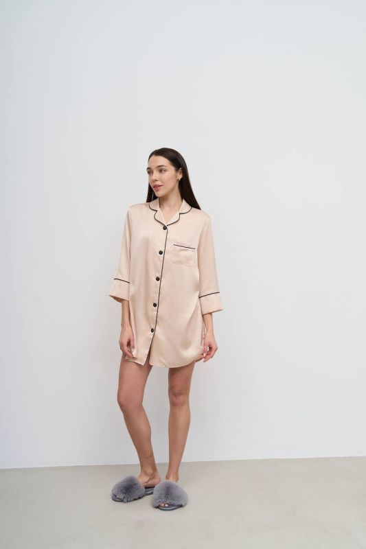 Подовжена шовкова сорочка  050-21 молочна