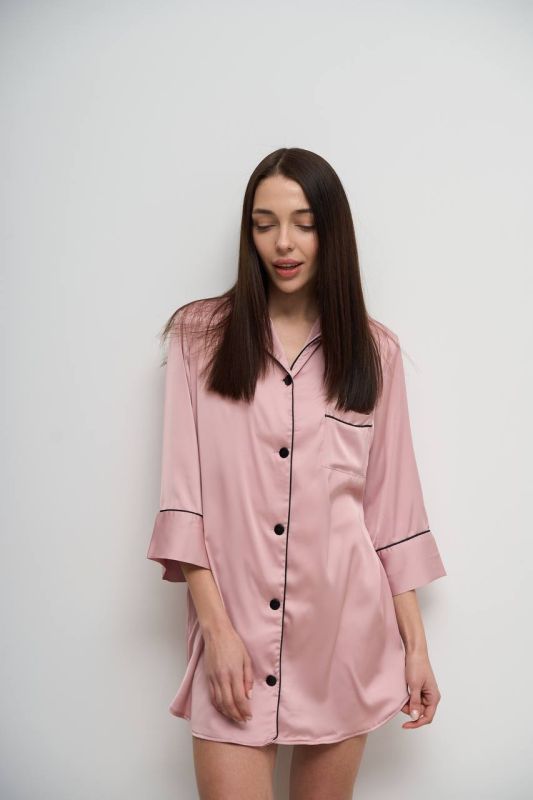 Подовжена шовкова сорочка  050-21 пудра