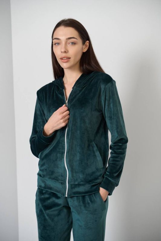 Велюровий костюм на замку з капюшоном 116-23 смарагд