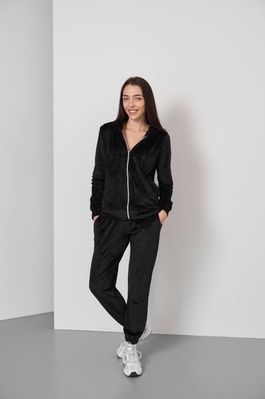 Велюровий костюм на замку з капюшоном 116-23 чорний