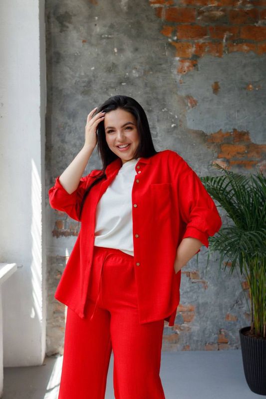 Лляний жіночий костюм 127-23 червоний