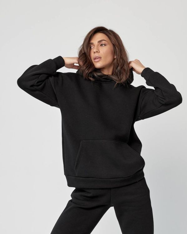 Жіночий теплий спортивний костюм  063-21 чорний