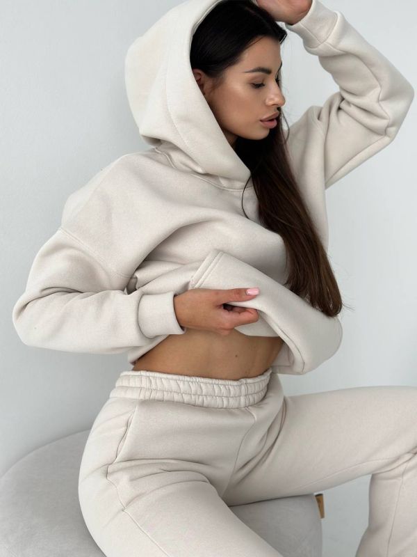 Жіночий теплий спортивний костюм  063-21 світлий беж