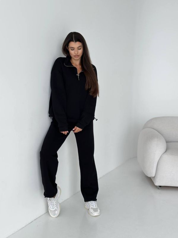 Теплий жіночий костюм на флісі 146-23 чорний