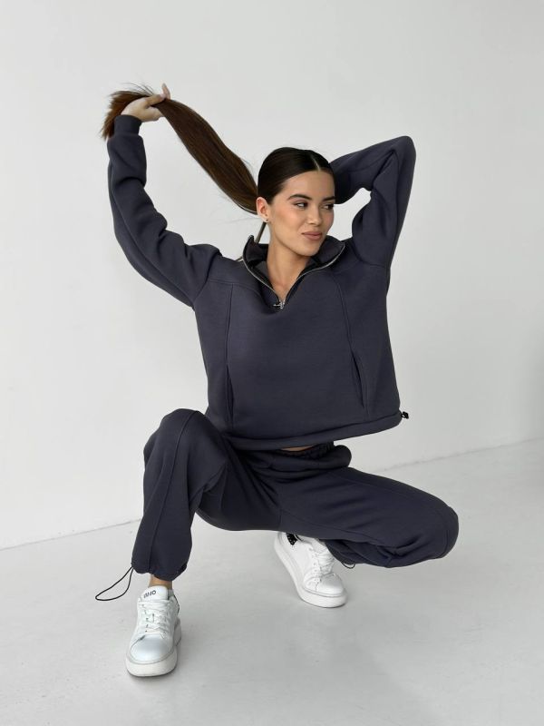 Теплий жіночий костюм на флісі 146-23 графіт