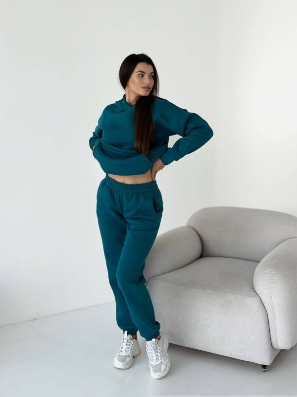 Жіночий теплий спортивний костюм  063-21 темна бірюза