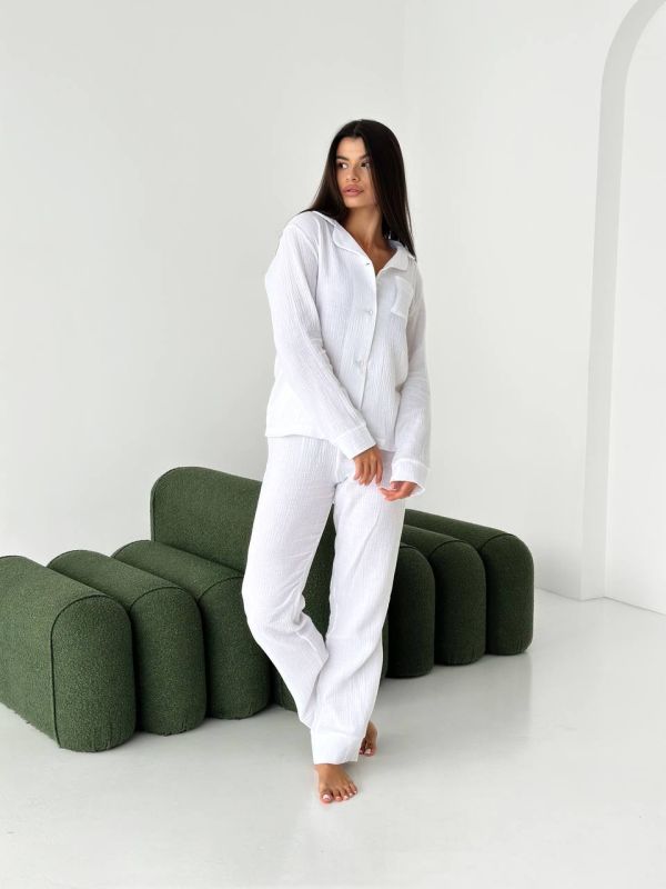 Муслінова піжама жіноча зі штанами 143-23 біла