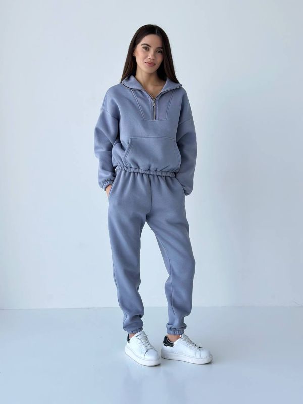 Спортивний жіночий костюм на флісі 147-23 сірий