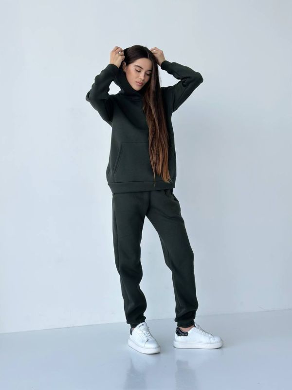 Жіночий теплий спортивний костюм  063-21 хакі