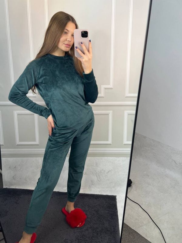 Спортивний велюровий жіночий костюм з карманами 010-21 смарагд