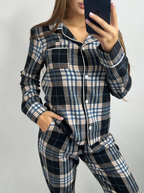 Піжама жіноча в клітинку (сорочка і штани) котон 150-56-11