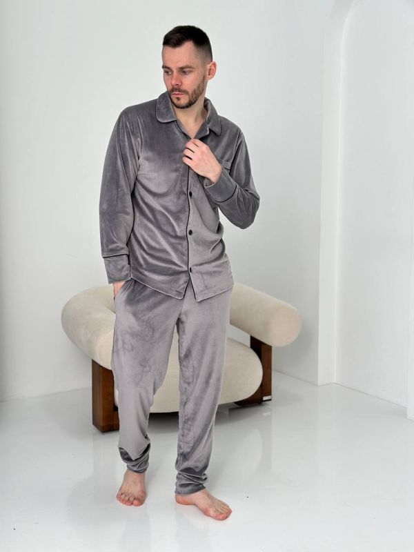 Велюрова чоловіча піжама 003-21 сіра