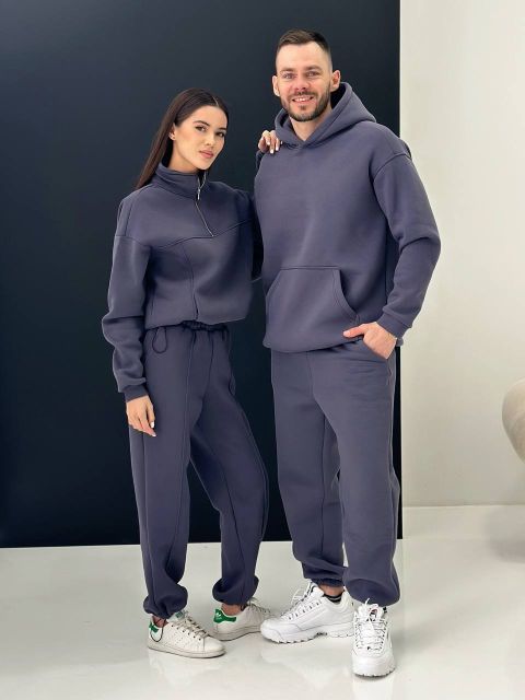 Теплий жіночий костюм на флісі 146-23 графіт