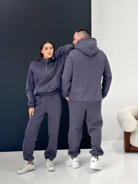 Теплий жіночий костюм на флісі 146-23 графіт