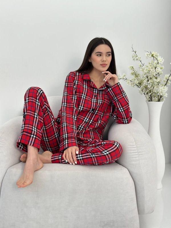 Піжама жіноча в клітинку (сорочка і штани) котон 150-34-11