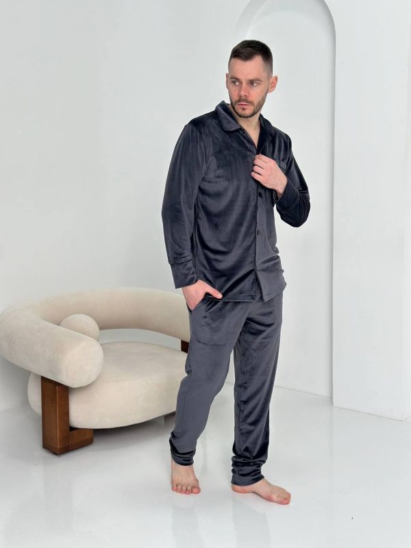 Велюрова чоловіча піжама 003-21 графіт