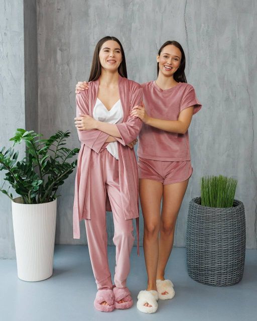 Велюровий халат жіночий з поясом 008-21  рожева пудра