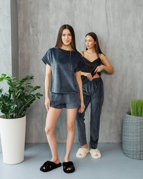 Велюрова піжама жіноча трійка 145-231 графіт