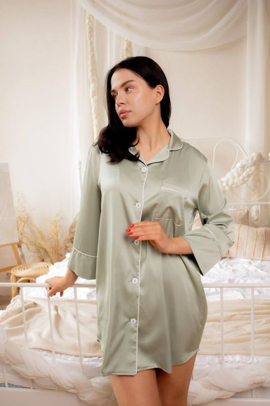 Подовжена шовкова сорочка  050-21-4  олива
