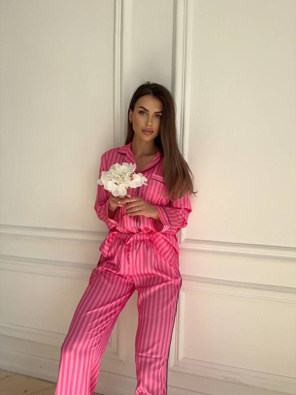 Піжамний жіночий комплект для дому 166-24 в смужку рожевий