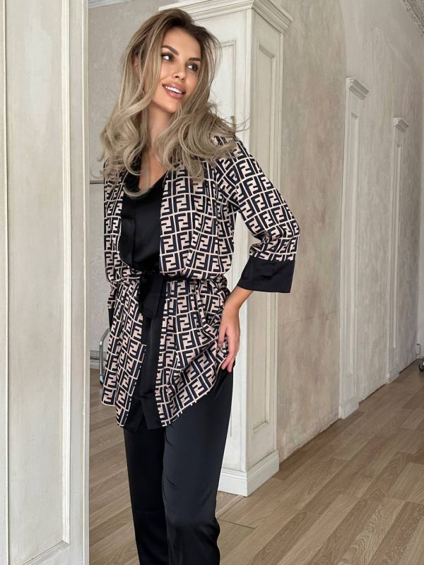 Домашній комплект жіночий (штани, майка, халат) 139-23