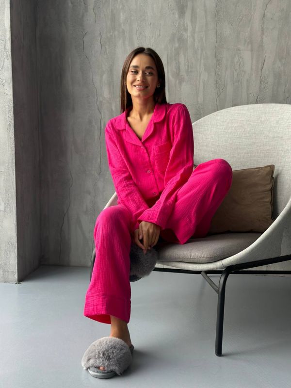 Муслінова піжама жіноча зі штанами 143-233 малина