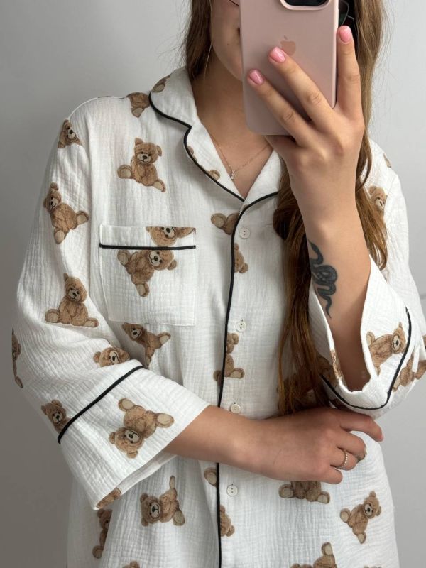 Жіноча сорочка в тканині муслін 165-241 ведмедик