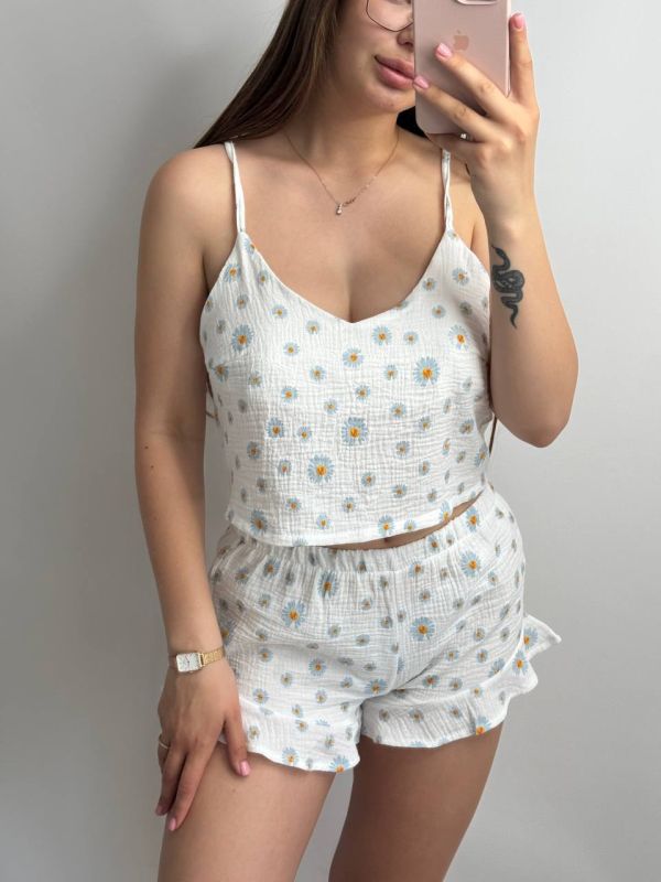 Муслінова піжама жіноча 051-211 в принт ромашка