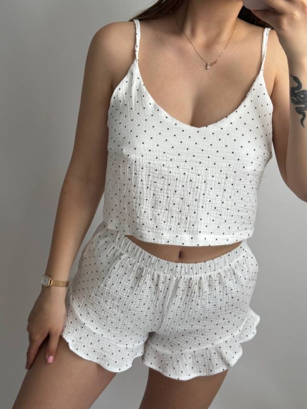 Муслінова піжама жіноча 051-211 в горошок