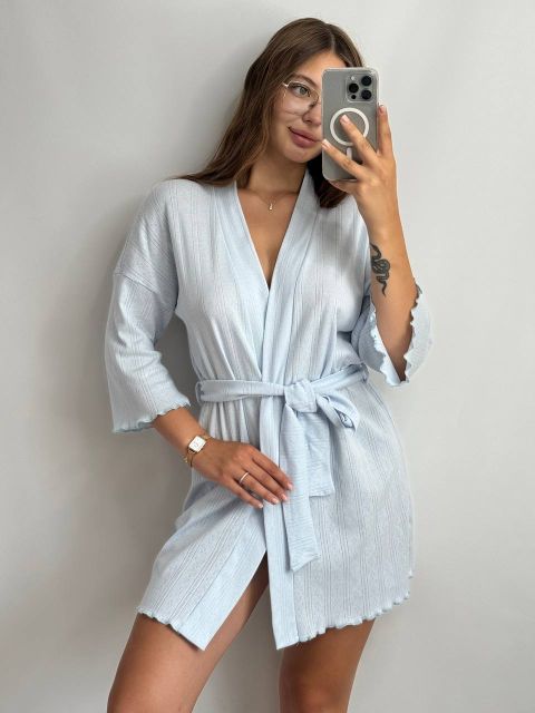 Трикотажний жіночий халат для дому 232-24 блакитний