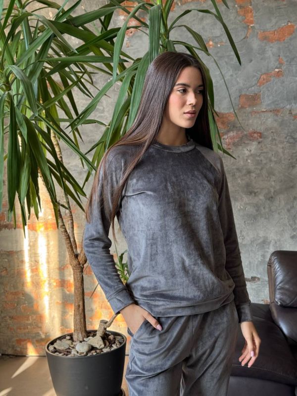 Велюровий жіночий костюм на хутрі 100-22 графіт