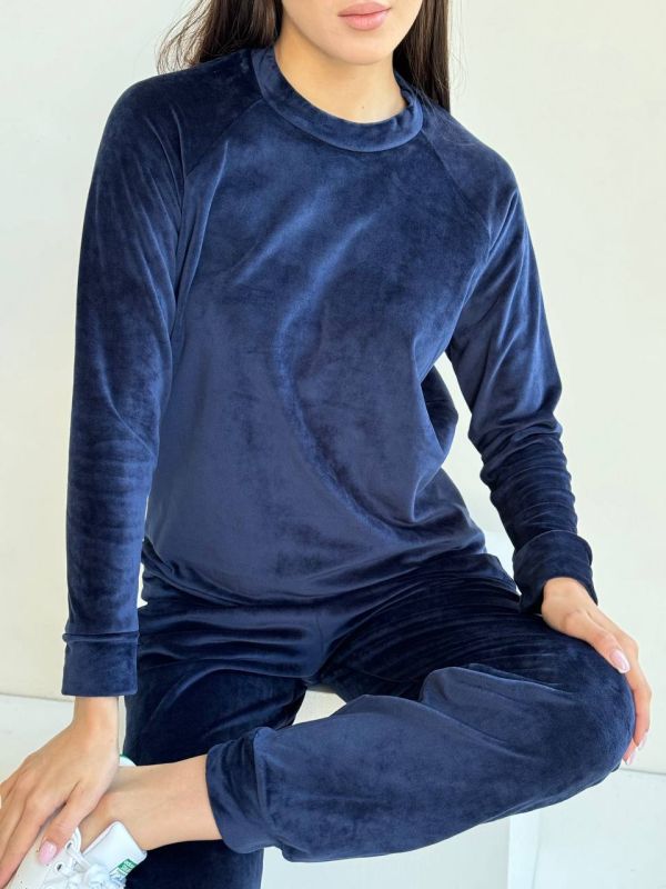 Велюровий жіночий костюм на хутрі 100-22 синій