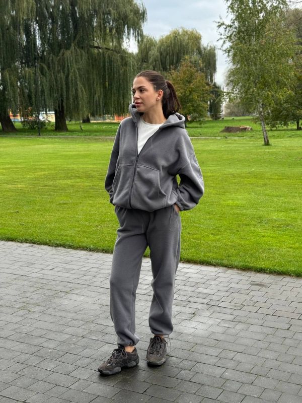 Теплий костюм TEDDY на замку з капюшоном 238-25 сірий Теплий костюм TEDDY на замку з капюшоном 238-25 сірий