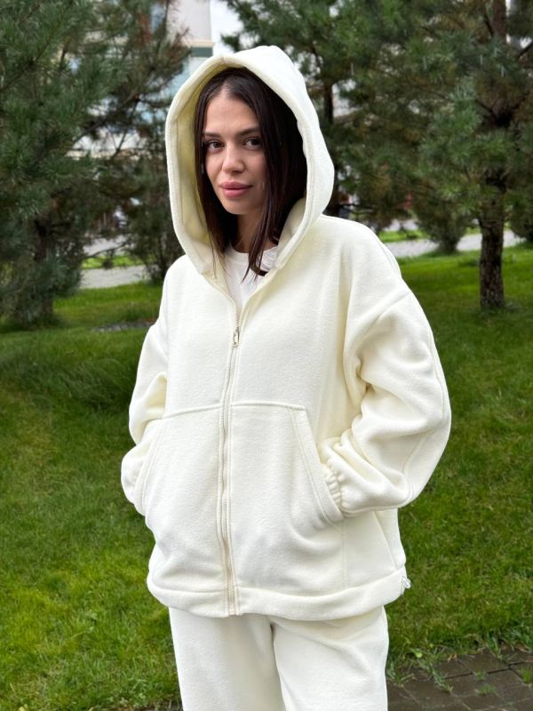 Теплий костюм TEDDY на замку з капюшоном 238-251 молочний