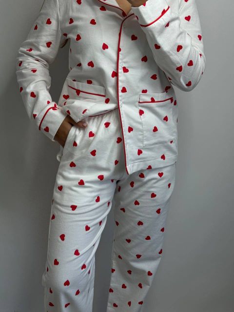 Фланелевий піжамний комплект (рубашка та штани) 239-24  білий в сердечко