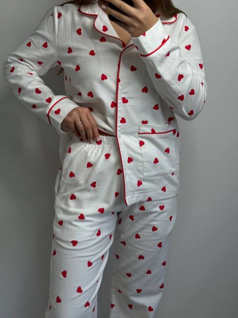 Фланелевий піжамний комплект (рубашка та штани) 239-24  білий в сердечко