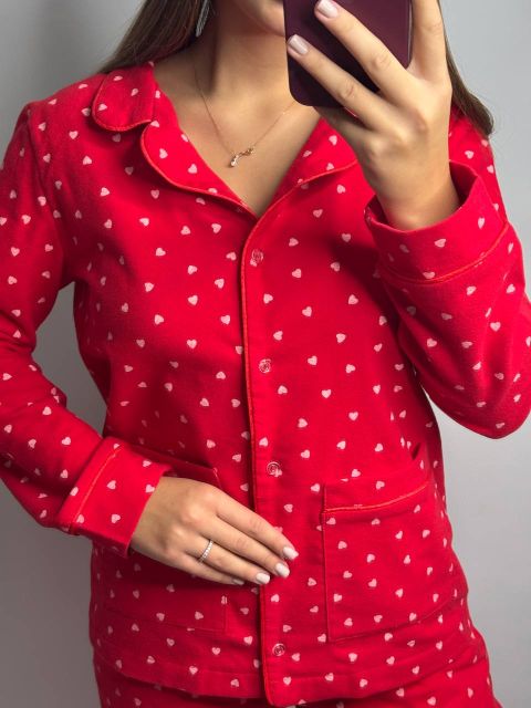 Фланелевий піжамний комплект (рубашка та штани) 239-24 червоний чк