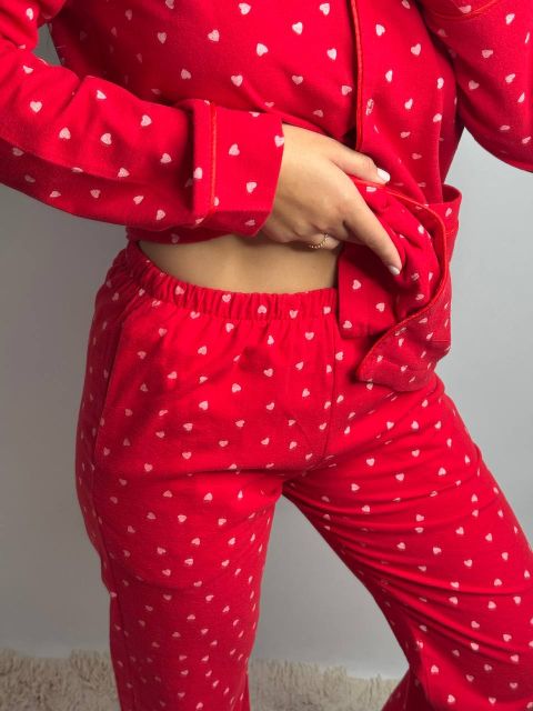 Фланелевий піжамний комплект (рубашка та штани) 239-24 червоний чк