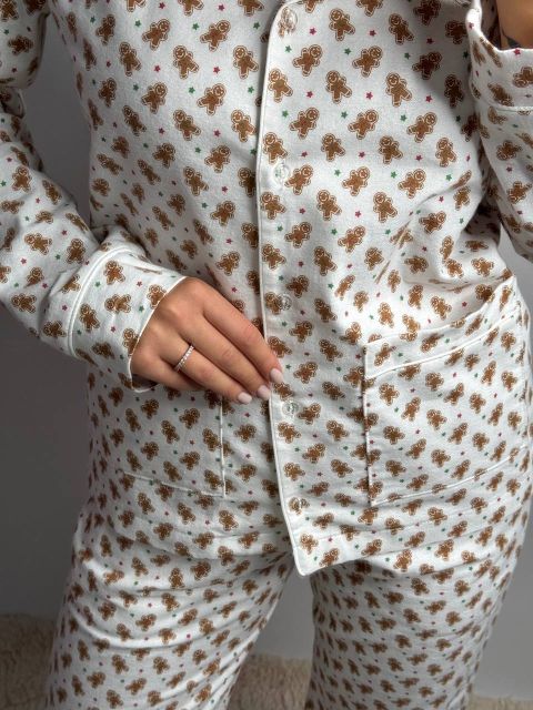 Фланелевий піжамний комплект (рубашка та штани) 239-24 печево