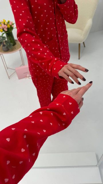 Фланелевий піжамний комплект (рубашка та штани) 239-24 червоний чк